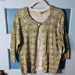 Madison Yellow and Black Polka Dot Women's Sweater Cardigan Medium